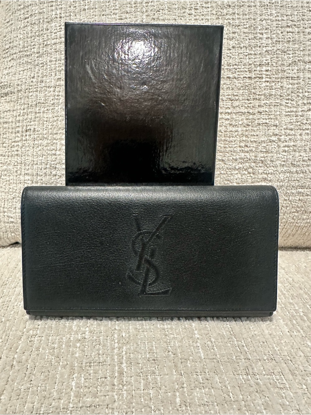 Yves Saint Laurent Black Embossed YSL Continental Wallet